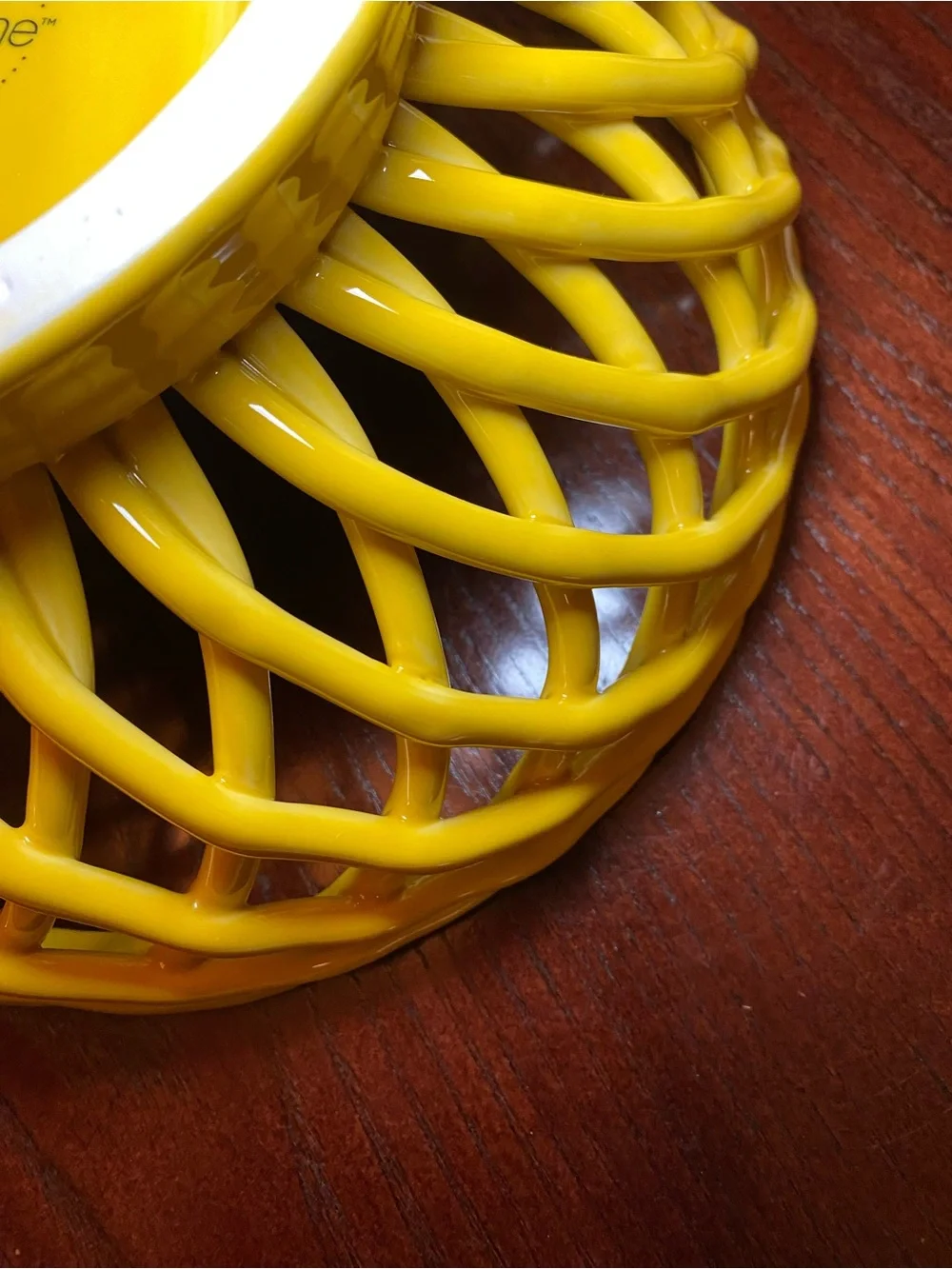 Yellow Lattice Open Weave Fruit Decorative Ceramic Basket Bowl